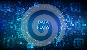 Data Flow. Binary data flow tunnel. Virtual tunnel warp. Coding, programming or hacking concept. Abstract futuristic cyberspace.