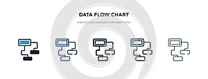 Data flow chart icon in different style vector illustration. two colored and black data flow chart vector icons designed in filled