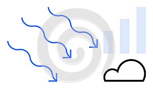 Data Flow and Cloud Computing Concept with Arrows and Graph Elements