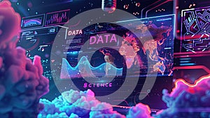 Data flow concept, big data technology and data science illustration, visualizing complex information. Generative AI
