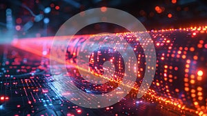 Data flow concept, big data technology and data science illustration, visualizing complex information. Generative AI