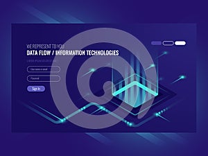 Data flow concept, information technologies, concept of hi tech isometric vector