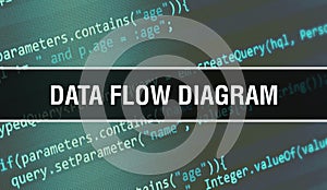 Data flow diagram with Binary code digital technology background. Abstract background with program code and Data flow diagram.