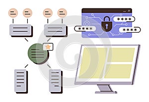Data Flow Diagram with Password Protection and User Interface Elements