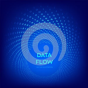 Data Flow. Digital Code. Binary data flow. Big data. Virtual tunnel warp. Coding, programming or hacking concept. Computer science