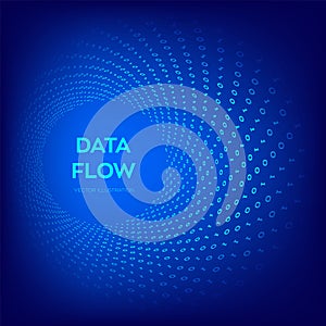 Data Flow. Digital Code. Binary data flow. Big data. Virtual tunnel warp. Coding, programming or hacking concept. Computer science