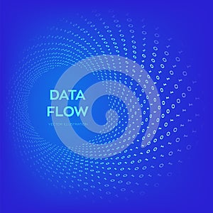 Data Flow. Digital Code. Binary data flow. Big data. Virtual tunnel warp. Coding, programming or hacking concept. Computer science