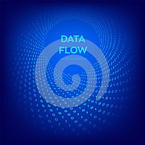 Data Flow. Digital Code. Binary data flow. Big data. Virtual tunnel warp. Coding, programming or hacking concept. Computer science