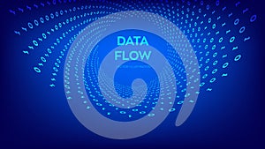 Data Flow. Digital Code. Binary data flow. Virtual tunnel warp. Coding, programming or hacking concept. Computer science