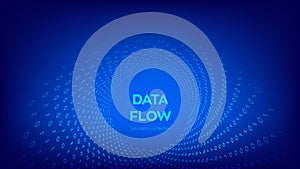 Data Flow. Digital Code. Binary data flow. Virtual tunnel warp. Coding, programming or hacking concept. Computer science