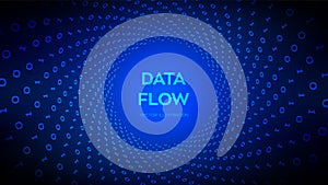 Data Flow. Digital Code. Binary data flow. Virtual tunnel warp. Coding, programming or hacking concept. Computer science