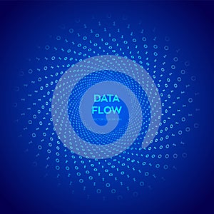 Data Flow. Digital Code. Binary data flow. Virtual tunnel warp. Coding, programming or hacking concept. Computer science