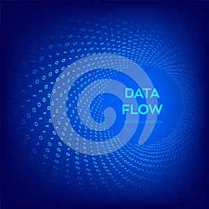 Data Flow. Digital Code. Binary data flow. Virtual tunnel warp. Coding, programming or hacking concept. Computer science