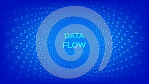 Data Flow. Digital Code. Binary data flow. Virtual tunnel warp. Coding, programming or hacking concept. Computer science
