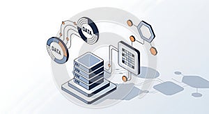 Data Flow and Processing Concept Isometric Vector Illustration
