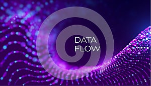 Data flow wave in abstract style on purple background. Multithreading technology vector. Bigdata twisting innovation