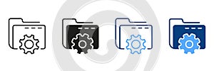 Data Folder Setting Black and Color Symbol Collection. Computer Folder with Gear Line and Silhouette Icon Set. Options