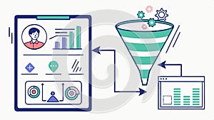 Data funnel, data filtering, information processing and data analysis tool vector design Generative AI