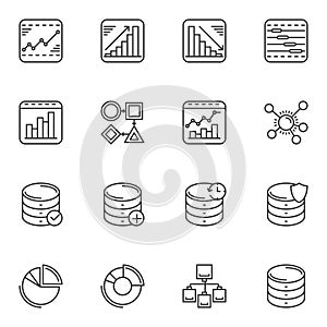 Data graph line icons set