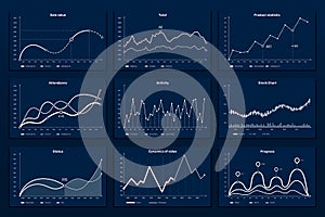 Data graphic charts. Maths coordinates graph, growth chart graphics and business infographic graphs vector illustration