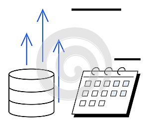 Data Growth Visualization with Database Symbol and Calendar Elements