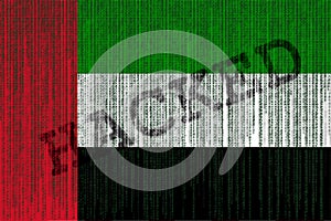 Data Hacked UAE flag. United Arab Emirates flag with binary code