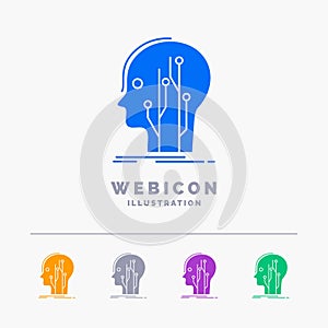 Data, head, human, knowledge, network 5 Color Glyph Web Icon Template isolated on white. Vector illustration