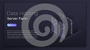 Data hosting. Datacenter server farm isometric concept. Modern data hosting hero image design