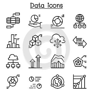 Data icon set in thin line style