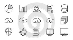 Data Icons Cloud Computing, Database, Security, Analytics Line Art