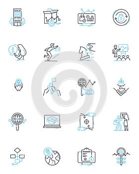 Data and images linear icons set. Visualization, Infographic, Pixels, Analytics, Encoding, Decoding, Database line