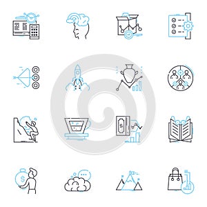 Data and images linear icons set. Visualization, Infographic, Pixels, Analytics, Encoding, Decoding, Database line