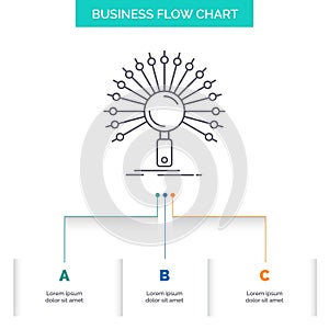 Data, information, informational, network, retrieval Business Flow Chart Design with 3 Steps. Line Icon For Presentation