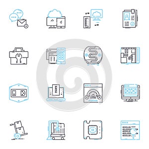 Data intelligence linear icons set. Analytics, Insights, Predictions, Trends, Visualization, Algorithms, Machine