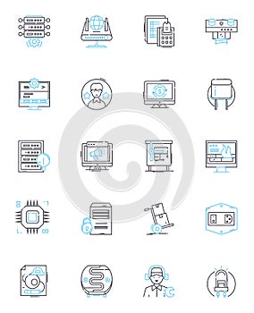 Data intelligence linear icons set. Analytics, Insights, Predictions, Trends, Visualization, Algorithms, Machine