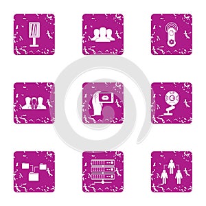 Data interaction icons set, grunge style