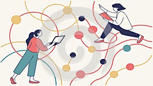 Data Interaction: Person Analyzing Information in a Network, vector design Generative AI