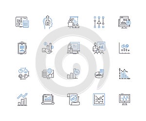 Data interpretation line icons collection. Analysis, Extraction, Interference, Correlation, Visualization, Insight