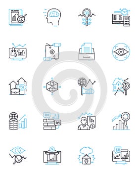 Data interpretation linear icons set. Analysis, Inference, Conclusion, Insight, Understanding, Interpretation, Decision