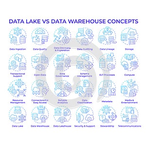 Data lake vs data warehouse blue gradient concept icons