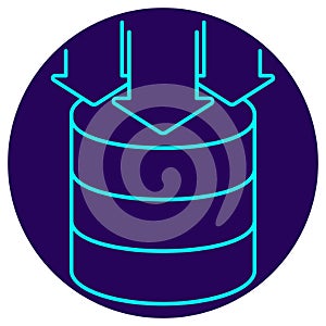 Data Loading Icon. Minimalistic neon outline on a dark blue round background