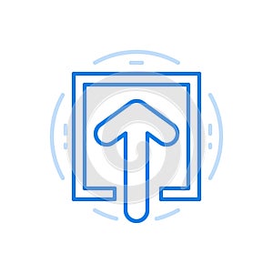 Data loading vector line icon. Arrow pointing up in square.