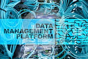 Data management and analysis platform concept on server room background