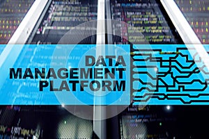 Data management and analysis platform concept on server room background