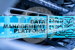 Data management and analysis platform concept on server room background