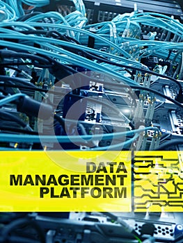 Data management and analysis platform concept on server room background