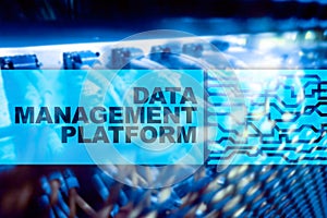 Data management and analysis platform concept on server room background