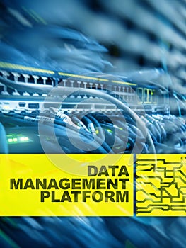 Data management and analysis platform concept on server room background