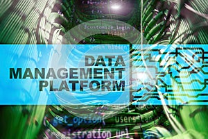 Data management and analysis platform concept on server room background