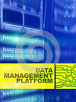 Data management and analysis platform concept on server room background